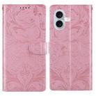 For iPhone 16 Embossed Floral Pattern Leather Phone Case(Pink) - 1