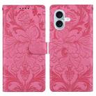 For iPhone 16 Embossed Floral Pattern Leather Phone Case(Rose Red) - 1