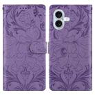 For iPhone 16 Embossed Floral Pattern Leather Phone Case(Purple) - 1