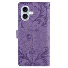 For iPhone 16 Embossed Floral Pattern Leather Phone Case(Purple) - 3