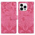 For iPhone 15 Pro Embossed Floral Pattern Leather Phone Case(Rose Red) - 1