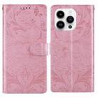 For iPhone 16 Pro Embossed Floral Pattern Leather Phone Case(Pink) - 1