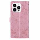 For iPhone 16 Pro Embossed Floral Pattern Leather Phone Case(Pink) - 3