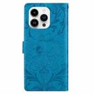 For iPhone 15 Pro Max Embossed Floral Pattern Leather Phone Case(Blue) - 3