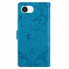 For iPhone 16e Embossed Floral Pattern Leather Phone Case(Blue) - 3