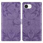 For iPhone 16e Embossed Floral Pattern Leather Phone Case(Purple) - 1