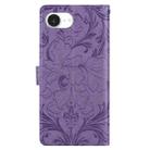 For iPhone 16e Embossed Floral Pattern Leather Phone Case(Purple) - 3