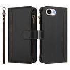 For iPhone 16e Magnetic Closure 9 Card Slots Zipper Leather Case with Hand Strap(Black) - 2