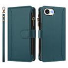 For iPhone 16e Magnetic Closure 9 Card Slots Zipper Leather Case with Hand Strap(Dark Green) - 2