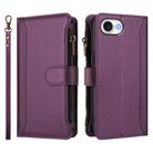 For iPhone 16e Magnetic Closure 9 Card Slots Zipper Leather Case with Hand Strap(Purple) - 2