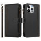 For iPhone 16 Pro Max Magnetic Closure 9 Card Slots Zipper Leather Case with Hand Strap(Black) - 2