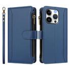 For iPhone 16 Pro Magnetic Closure Nine Card Slots Zipper Leather Phone Case with Hand Strap(Dark Blue) - 2