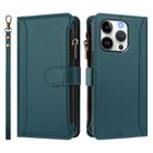 For iPhone 16 Pro Magnetic Closure Nine Card Slots Zipper Leather Phone Case with Hand Strap(Dark Green) - 2