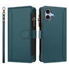 For iPhone 16 Plus Magnetic Closure 9 Card Slots Zipper Leather Case with Hand Strap(Dark Green) - 2