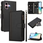 For iPhone 16 Magnetic Closure 9 Card Slots Zipper Leather Case with Hand Strap(Black) - 1