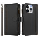 For iPhone 15 Pro Magnetic Closure 9 Card Slots Zipper Leather Case with Hand Strap(Black) - 2