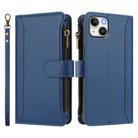 For iPhone 15 Plus Magnetic Closure 9 Card Slots Zipper Leather Case with Hand Strap(Dark Blue) - 2