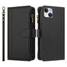 For iPhone 15 Plus Magnetic Closure 9 Card Slots Zipper Leather Case with Hand Strap(Black) - 2