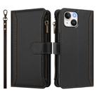 For iPhone 15 Magnetic Closure 9 Card Slots Zipper Leather Case with Hand Strap(Black) - 2