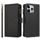 For iPhone 14 Pro Max Magnetic Closure 9 Card Slots Zipper Leather Case with Hand Strap(Black) - 2
