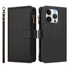For iPhone 14 Pro Magnetic Closure 9 Card Slots Zipper Leather Case with Hand Strap(Black) - 2
