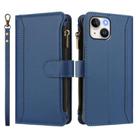 For iPhone 14 / 13 Magnetic Closure 9 Card Slots Zipper Leather Case with Hand Strap(Dark Blue) - 2