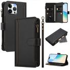 For iPhone 13 Pro Max Magnetic Closure Nine Card Slots Zipper Leather Phone Case with Hand Strap(Black) - 1