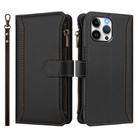 For iPhone 13 Pro Max Magnetic Closure Nine Card Slots Zipper Leather Phone Case with Hand Strap(Black) - 2