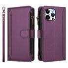 For iPhone 13 Pro Max Magnetic Closure 9 Card Slots Zipper Leather Case with Hand Strap(Purple) - 2