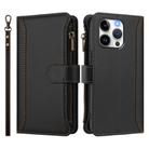 For iPhone 13 Pro Magnetic Closure 9 Card Slots Zipper Leather Case with Hand Strap(Black) - 2