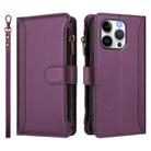 For iPhone 13 Pro Magnetic Closure 9 Card Slots Zipper Leather Case with Hand Strap(Purple) - 2