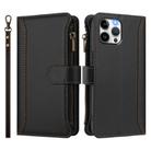 For iPhone 12 Pro Max Magnetic Closure 9 Card Slots Zipper Leather Case with Hand Strap(Black) - 2