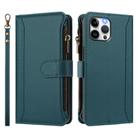 For iPhone 12 Pro Max Magnetic Closure 9 Card Slots Zipper Leather Case with Hand Strap(Dark Green) - 2