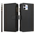 For iPhone 12 / 12 Pro Magnetic Closure 9 Card Slots Zipper Leather Case with Hand Strap(Black) - 2