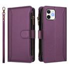 For iPhone 12 / 12 Pro Magnetic Closure 9 Card Slots Zipper Leather Case with Hand Strap(Purple) - 2
