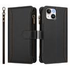 For iPhone 13 mini Magnetic Closure 9 Card Slots Zipper Leather Case with Hand Strap(Black) - 2