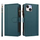 For iPhone 13 mini Magnetic Closure Nine Card Slots Zipper Leather Phone Case with Hand Strap(Dark Green) - 2