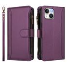 For iPhone 13 mini Magnetic Closure 9 Card Slots Zipper Leather Case with Hand Strap(Purple) - 2