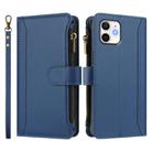 For iPhone 12 mini Magnetic Closure 9 Card Slots Zipper Leather Case with Hand Strap(Dark Blue) - 2