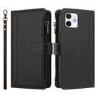 For iPhone 12 mini Magnetic Closure 9 Card Slots Zipper Leather Case with Hand Strap(Black) - 2