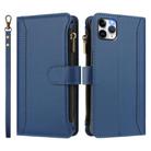 For iPhone 11 Pro Max Magnetic Closure 9 Card Slots Zipper Leather Case with Hand Strap(Dark Blue) - 2