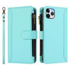For iPhone 11 Pro Max Magnetic Closure 9 Card Slots Zipper Leather Case with Hand Strap(Mint Green) - 2