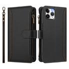For iPhone 11 Pro Magnetic Closure 9 Card Slots Zipper Leather Case with Hand Strap(Black) - 2