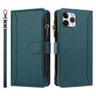 For iPhone 11 Pro Magnetic Closure 9 Card Slots Zipper Leather Case with Hand Strap(Dark Green) - 2