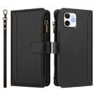 For iPhone 11 Magnetic Closure 9 Card Slots Zipper Leather Case with Hand Strap(Black) - 2