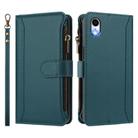 For iPhone XR Magnetic Closure 9 Card Slots Zipper Leather Case with Hand Strap(Dark Green) - 2