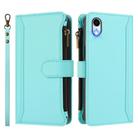 For iPhone XR Magnetic Closure 9 Card Slots Zipper Leather Case with Hand Strap(Mint Green) - 2