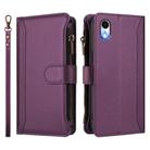 For iPhone XR Magnetic Closure 9 Card Slots Zipper Leather Case with Hand Strap(Purple) - 2