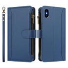 For iPhone XS Max Magnetic Closure 9 Card Slots Zipper Leather Case with Hand Strap(Dark Blue) - 2