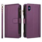 For iPhone XS Max Magnetic Closure 9 Card Slots Zipper Leather Case with Hand Strap(Purple) - 2